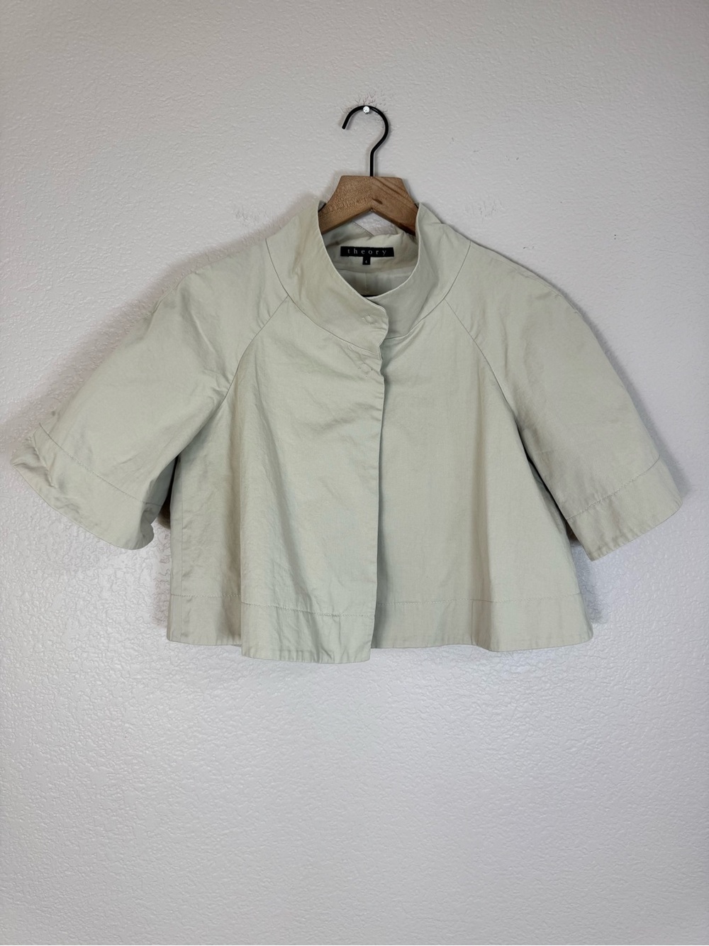 Theory Cropped Trench Coat Capelet Cape Jacket size 4 Tan Beige Cream